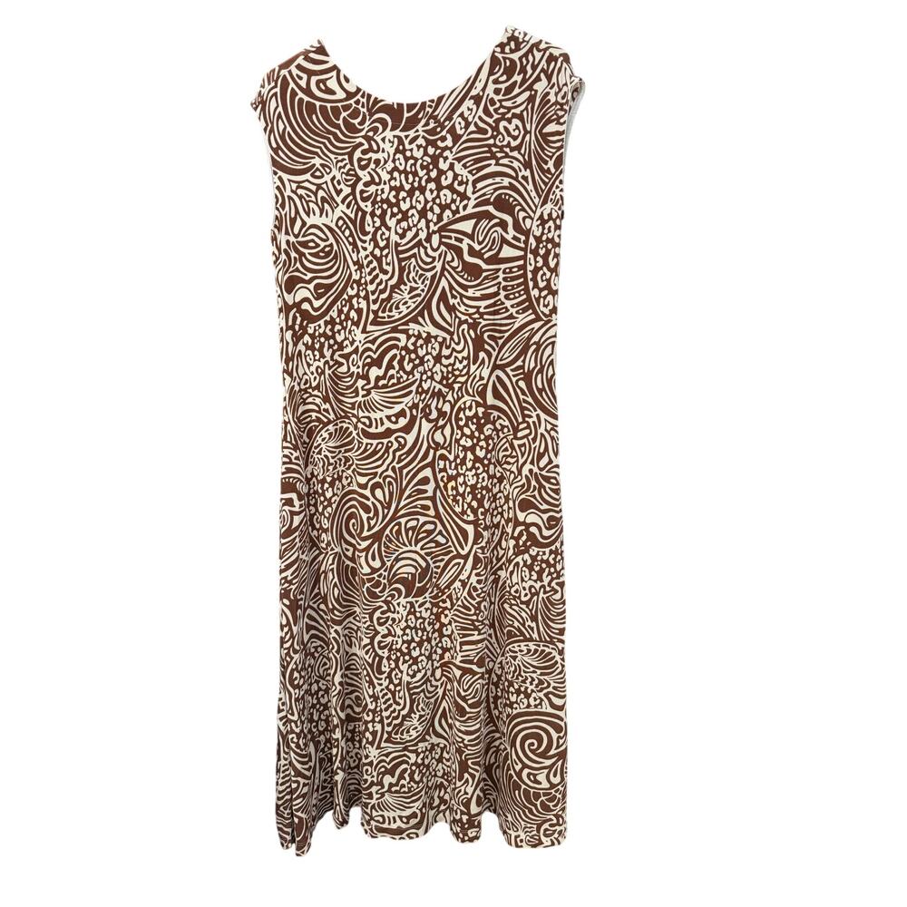 Chicos Travelers Dress 0 Small 4 6 Brown Paisley Animal Print Sleeveless Maxi - Picture 2 of 7